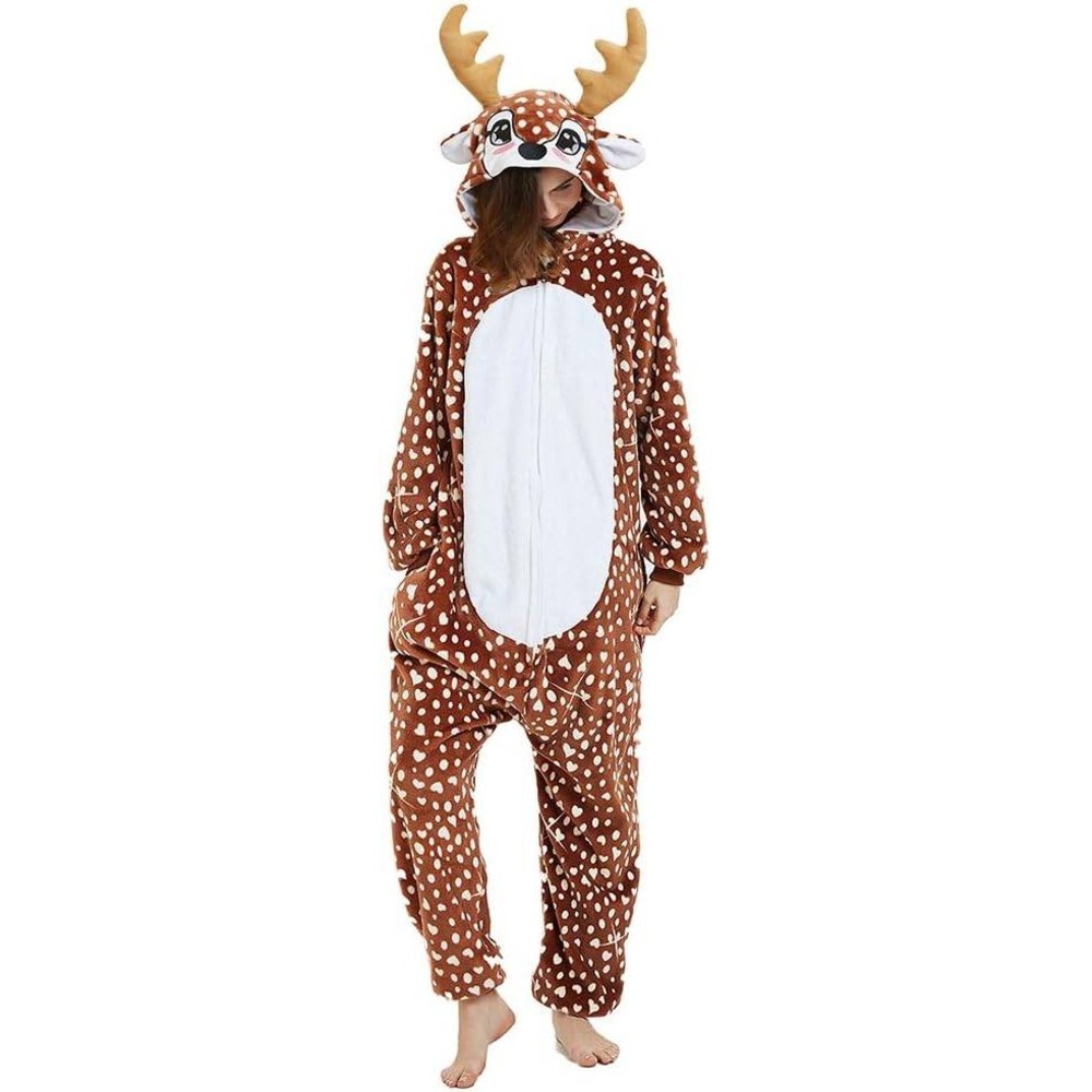 ANBOTA Kids Deer Costume One Piece Pajamas Brown‎ White Spots Hooded Plush